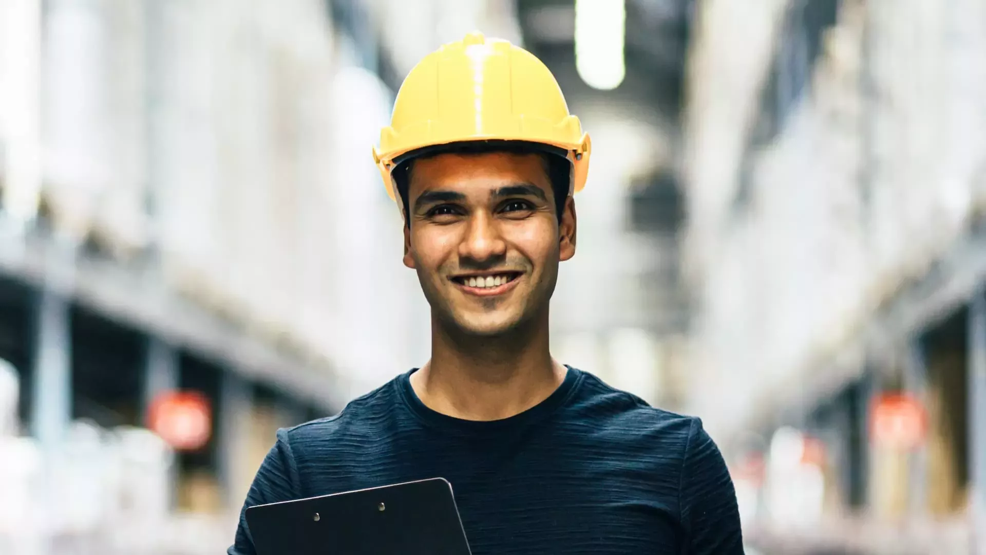 employee wearing head protection